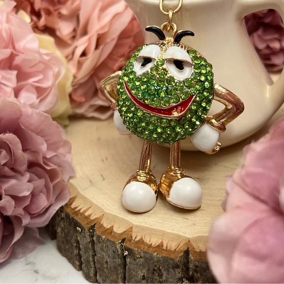 Whimsical Green Crystal M&M Character Keychain Charm - Picture 5 of 16